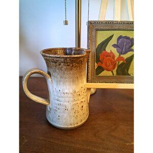 Handmade Vintage Stoneware Pottery Jug With Handle & Spout Rustic Brown & Cream